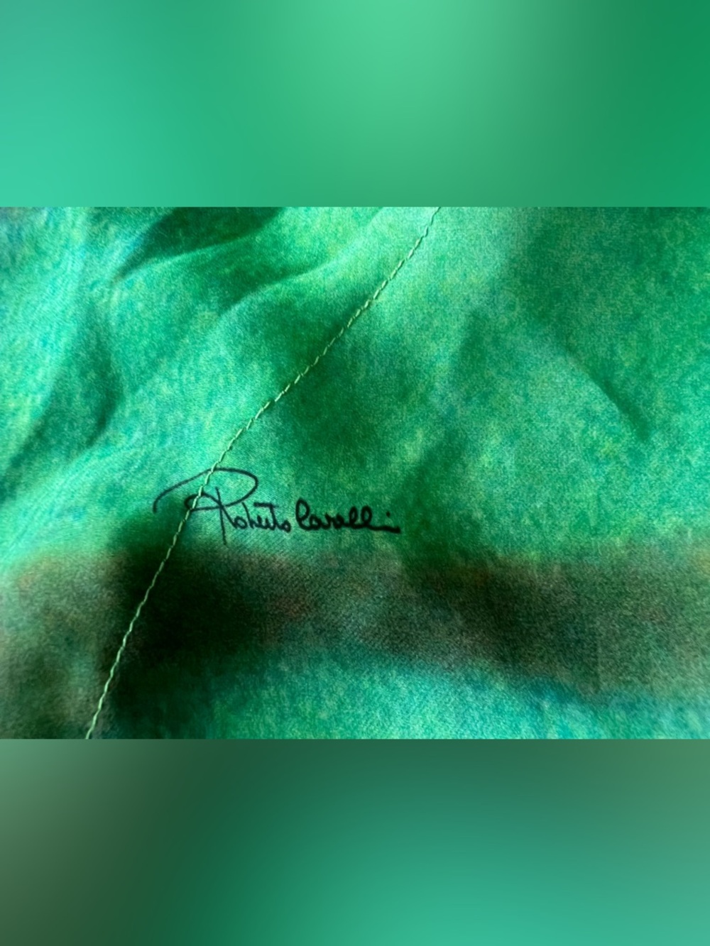 Roberto Cavalli Green Watercolor Green Silk Batwing Women’s Blouse Top Sz One Sz - Picture 14 of 17